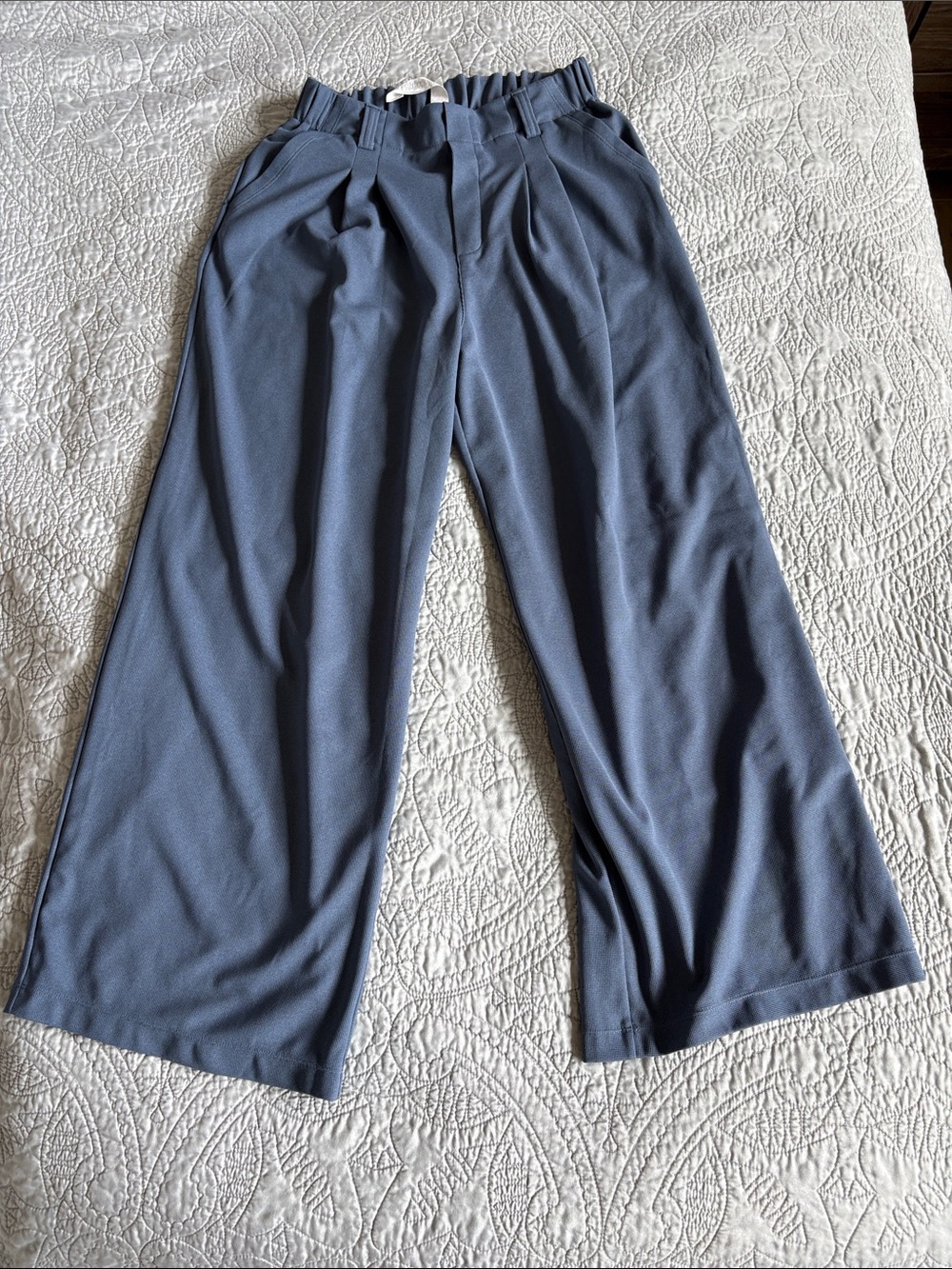 HALARA Wide-Leg Waffle Trousers in Slate Blue Gray